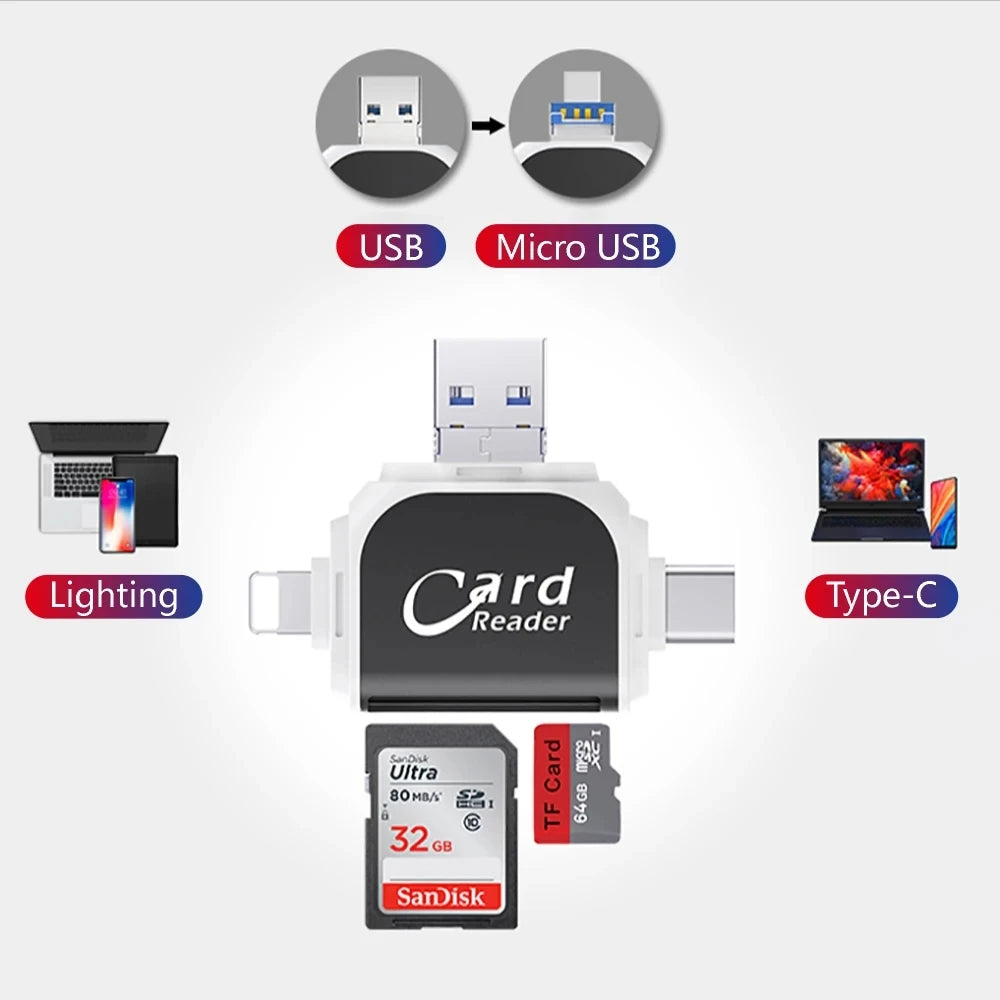 Multi-Port 4 in1 universele SD TF-kaartlezer