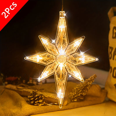 2 projecteurs d'étoiles à ventouse avec lumières à piles - Lampes suspendues pour plafond/mur/fenêtre avec lumière blanc chaud, décorations de chambre, de Noël et d'hiver en plastique (piles non incluses)