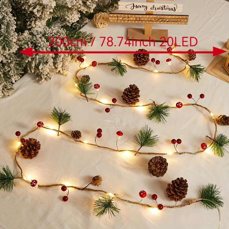 1 stuk, Kerstdecoratie Lichtsnoer, Groen Blad Dennennaald (Plastic Dennenoornet) Paddestoel Lichtdecoratie, Nieuwjaarsdecoratie, Geen Batterij (199.95 cm 20 LED), Kantoordecoratie, Kamerdecoratie, Bruiloftdecoratie, Huis Muurdecoratie