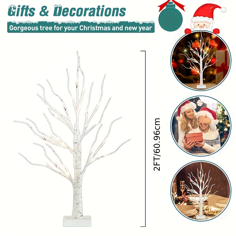 2pcs 24 Inch White Birch Tree Decorative Lights - Battery Operated, Warm White, Desktop, Artificial Tree with Christmas Center Fireplace Holder, Perfect for Home, Holiday Decorations | Traditional Style | Battery Operated Tree, Christmas Decorations  sint