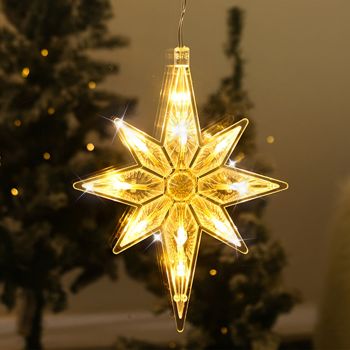 2 projecteurs d'étoiles à ventouse avec lumières à piles - Lampes suspendues pour plafond/mur/fenêtre avec lumière blanc chaud, décorations de chambre, de Noël et d'hiver en plastique (piles non incluses)