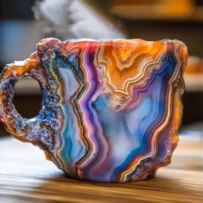 Koffiemokken met mineraal kristallen