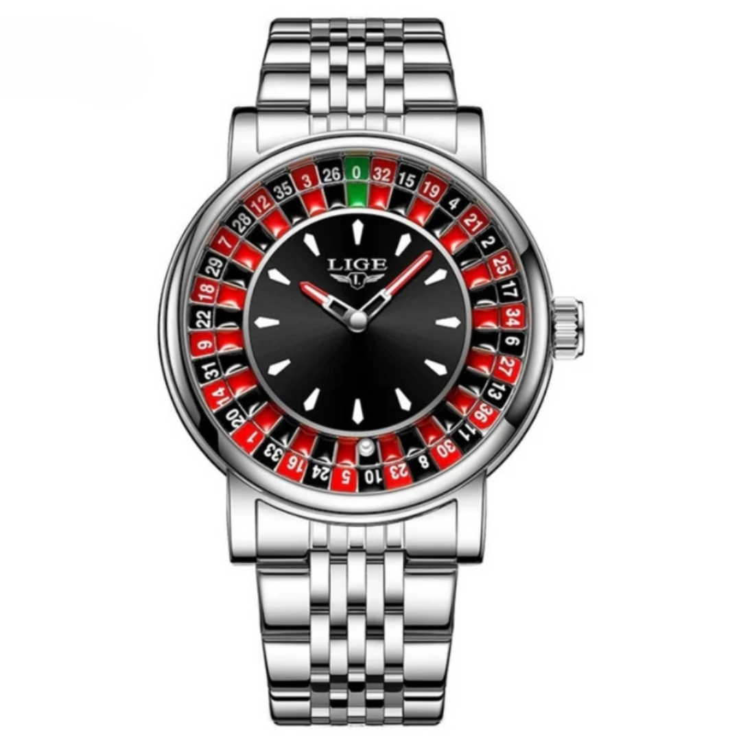 LIGE - Montre-Roulette - Style Casino Tournant avec Lumière et Étanche