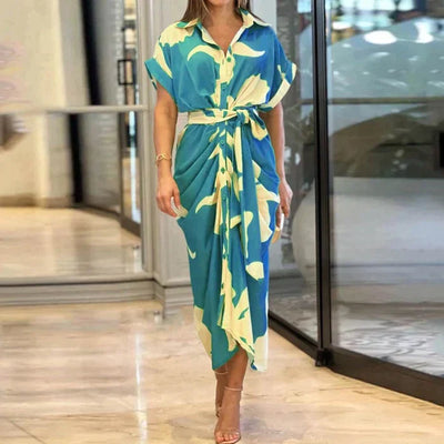 Vintora™ - Elegante Vintage stijl bedrukte knoopjurk