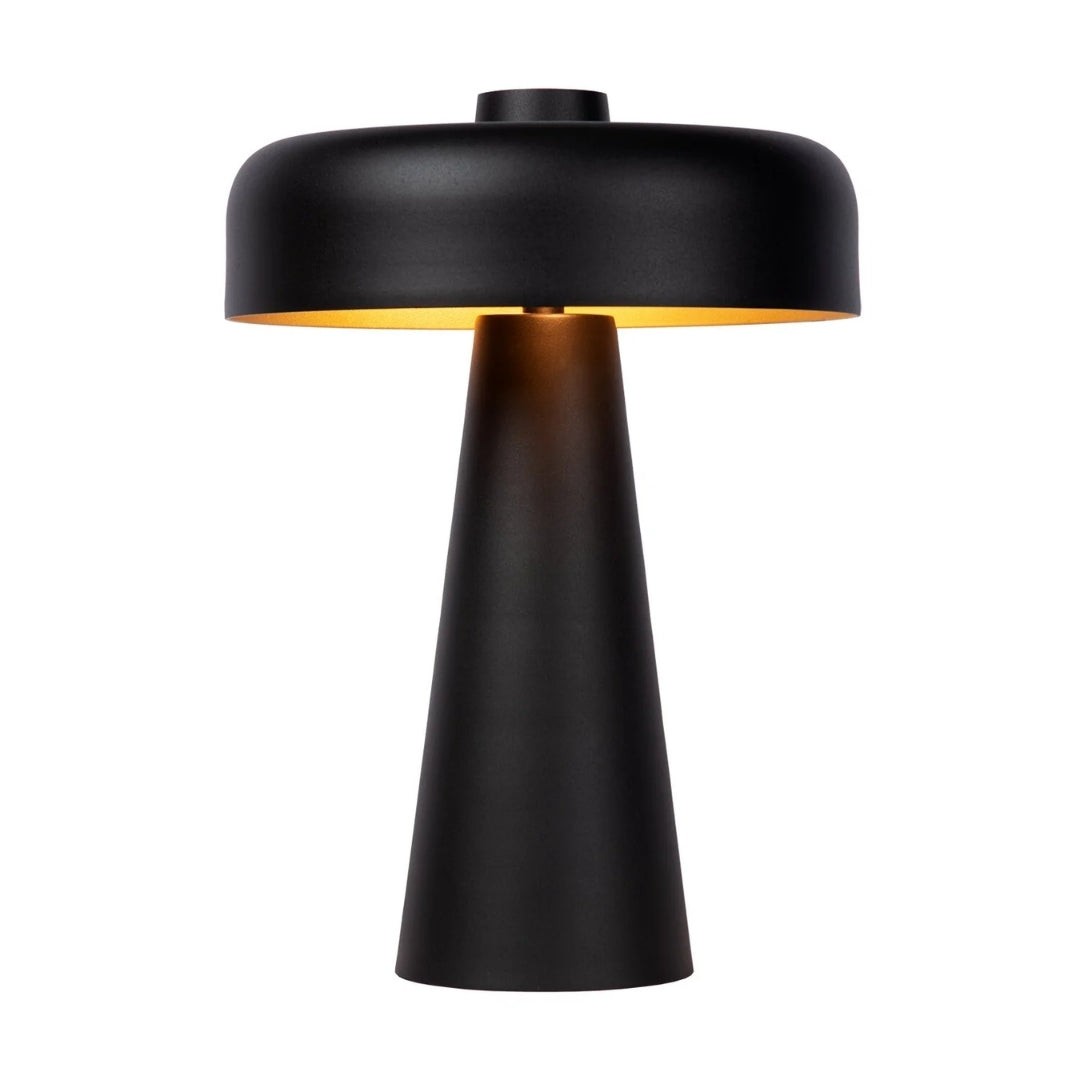 Pilz Lampe - Luxuriöse schwarze Tischlampe mit goldenem Schimmer