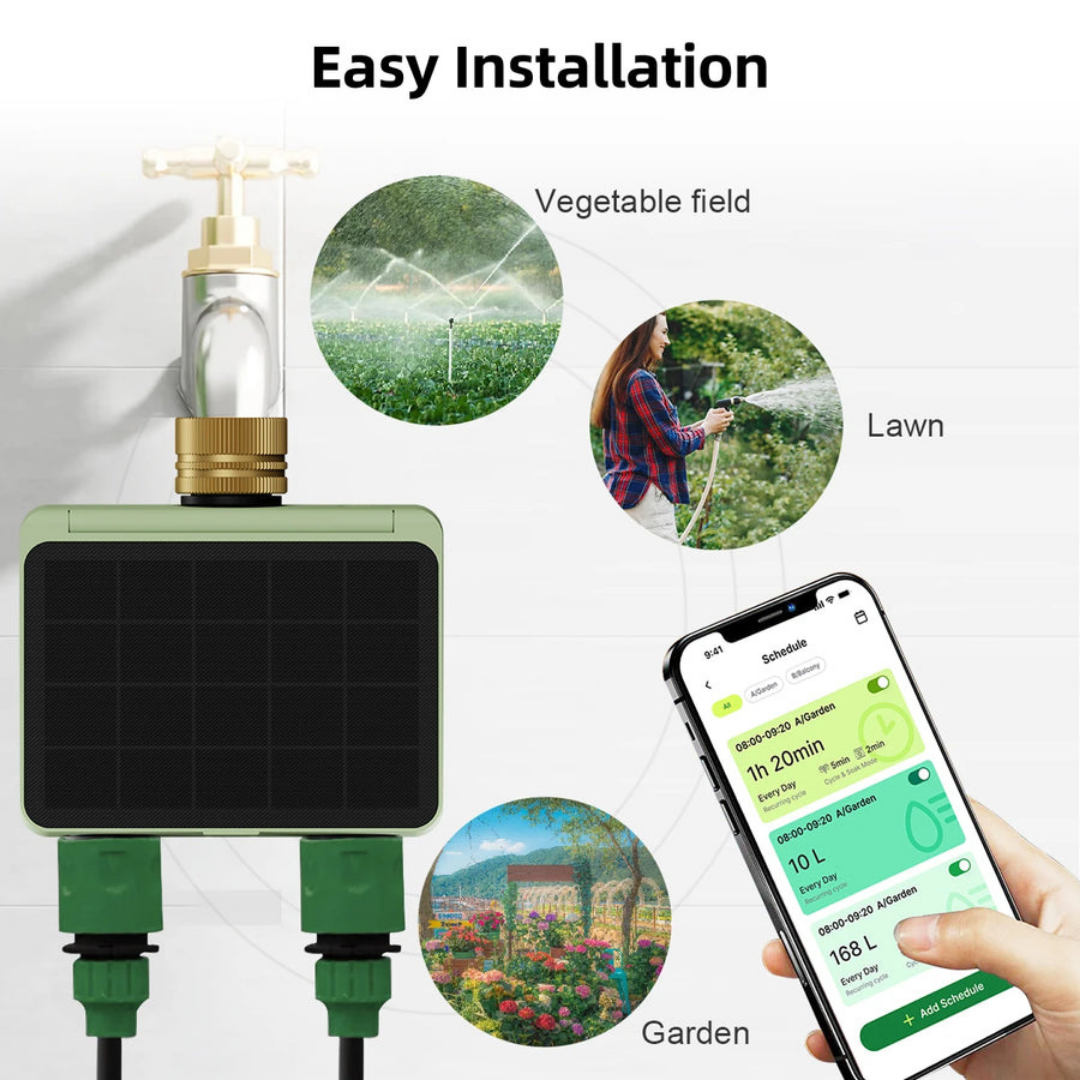 Slimme watertimer op zonne-energie met dubbel kanaal