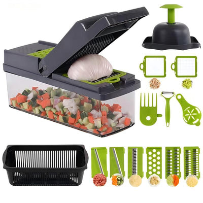🌷 50% DE RÉDUCTION | Ensemble de 15 pièces coupe-légumes multifonctionnel – Coupe, Râpe et Hache super rapidement et sans effort | Sûr et lavable au lave-vaisselle