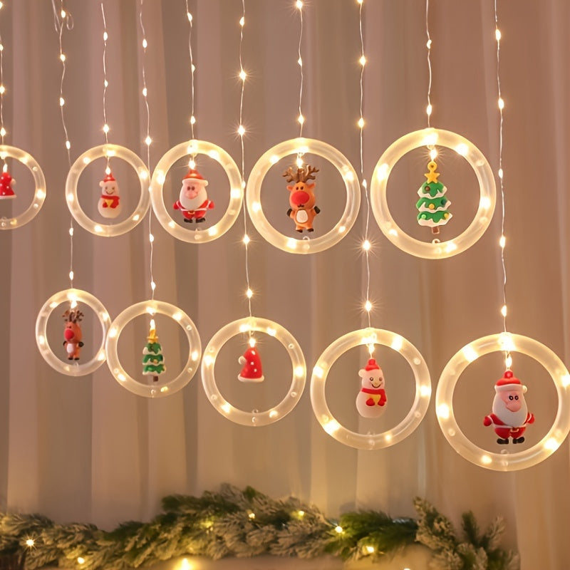 Guirlande Lumineuse Rustique de Noël à LED - Motifs Père Noël, Renne, Bonhomme de Neige et Arbre | Guirlandes Lumineuses Festives Alimentées pour la Maison, la Chambre et la Décoration de Fête, Commande par Clé, Style Glamour, Matière Plastique