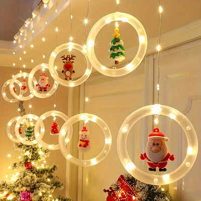 Guirlande Lumineuse Rustique de Noël à LED - Motifs Père Noël, Renne, Bonhomme de Neige et Arbre | Guirlandes Lumineuses Festives Alimentées pour la Maison, la Chambre et la Décoration de Fête, Commande par Clé, Style Glamour, Matière Plastique