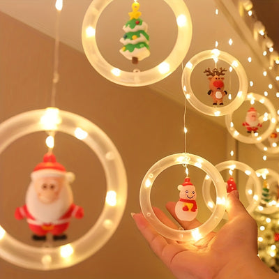 Guirlande Lumineuse Rustique de Noël à LED - Motifs Père Noël, Renne, Bonhomme de Neige et Arbre | Guirlandes Lumineuses Festives Alimentées pour la Maison, la Chambre et la Décoration de Fête, Commande par Clé, Style Glamour, Matière Plastique