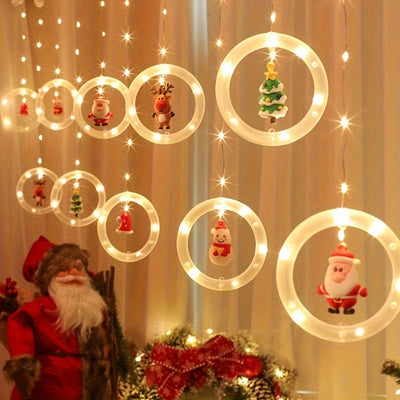 Guirlande Lumineuse Rustique de Noël à LED - Motifs Père Noël, Renne, Bonhomme de Neige et Arbre | Guirlandes Lumineuses Festives Alimentées pour la Maison, la Chambre et la Décoration de Fête, Commande par Clé, Style Glamour, Matière Plastique