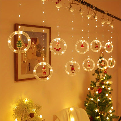 Guirlande Lumineuse Rustique de Noël à LED - Motifs Père Noël, Renne, Bonhomme de Neige et Arbre | Guirlandes Lumineuses Festives Alimentées pour la Maison, la Chambre et la Décoration de Fête, Commande par Clé, Style Glamour, Matière Plastique