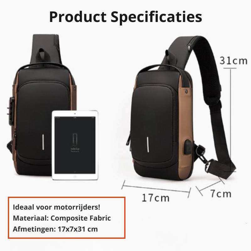 Schoudertas - Waterdicht Design met USB Oplaadpoort - UrbanVault