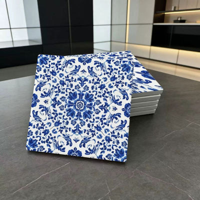 Keramische Tegels - Blauw-Wit Bloemenpatroon