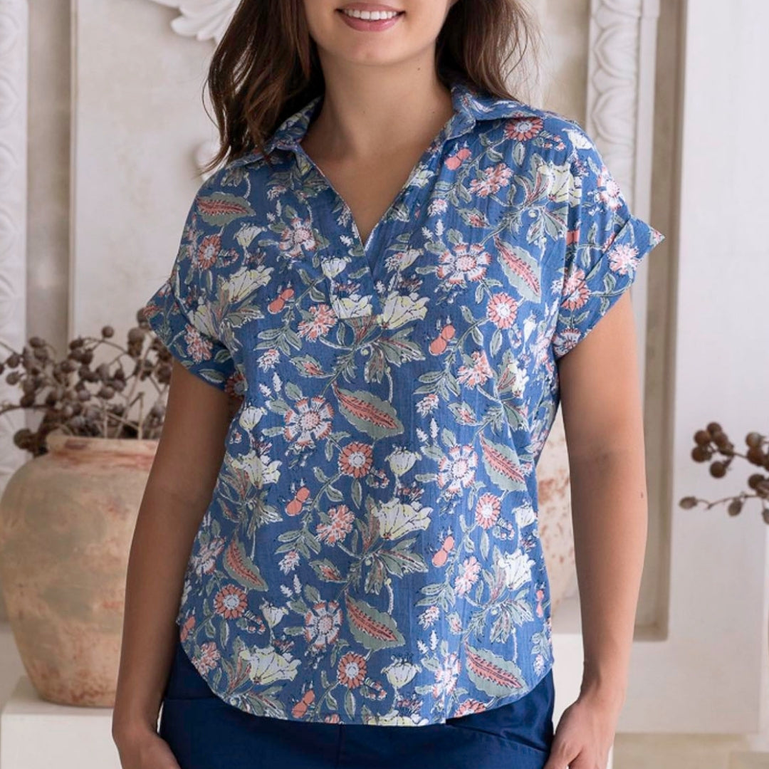 Bloemenprint Top met V-Hals - Lureva