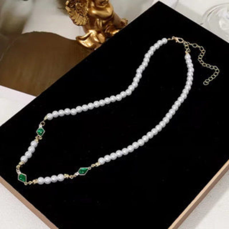 Elegante Parelketting met Groene Zirkonia - Zelvique