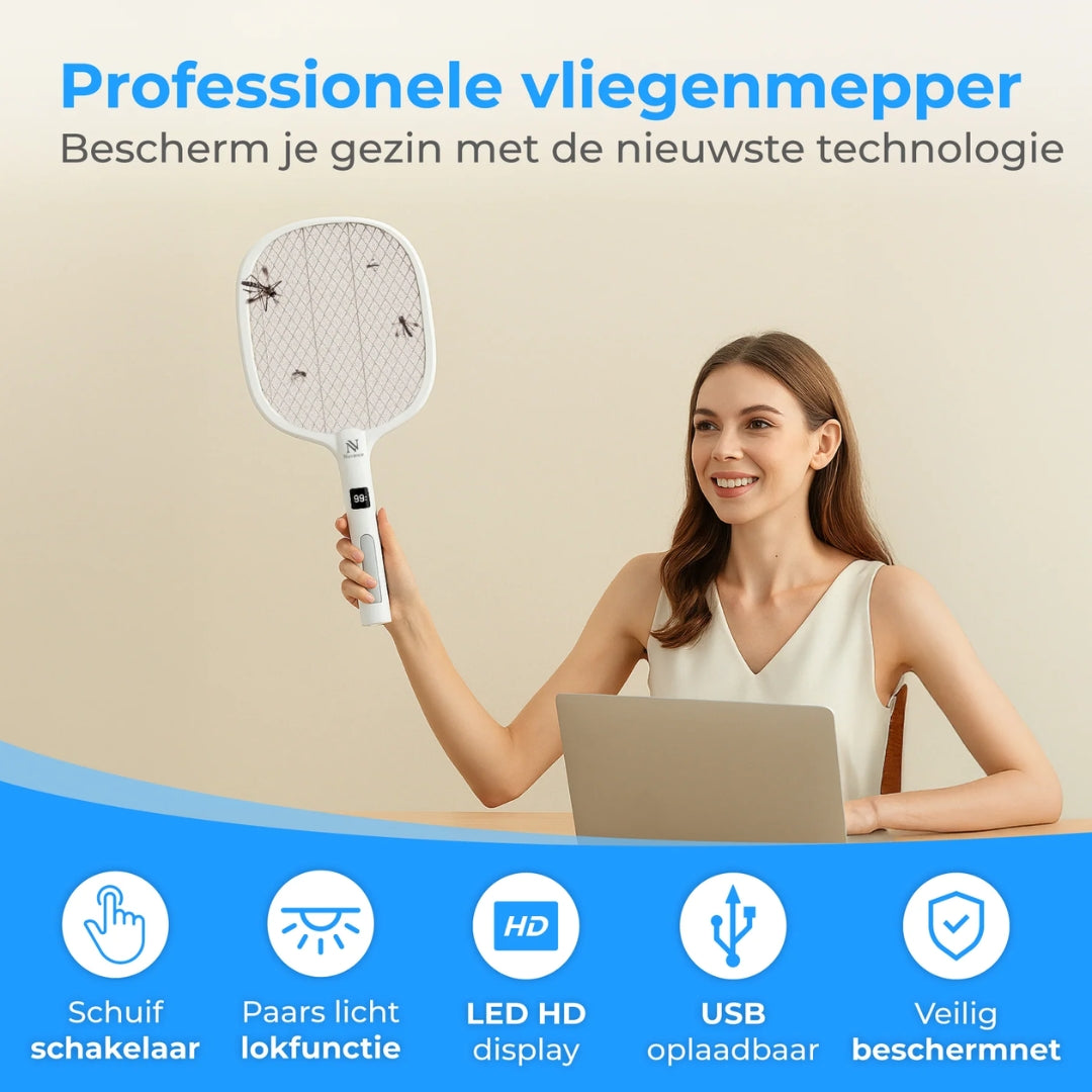 Elektrische Vliegenmepper - Oplaadbaar met UV-Loklicht
