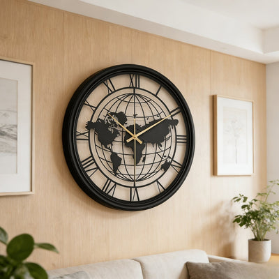 MYHOME® - Wereldkaart Wandklok Met Romeinse Cijfers