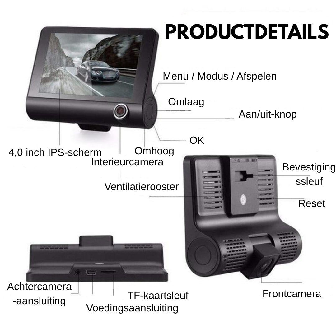 Dashcam - 3 Camera HD Opnames met Groothoekzicht - DriveVision