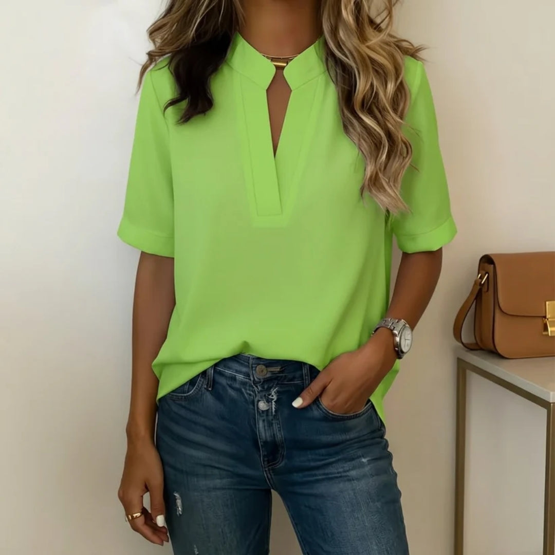 Belle - Elegante V-Hals Blouse met Goud Detail