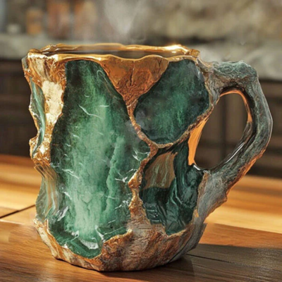 Koffiemokken met mineraal kristallen