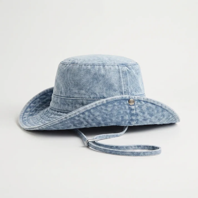 Denim Hoed Met Brede Rand