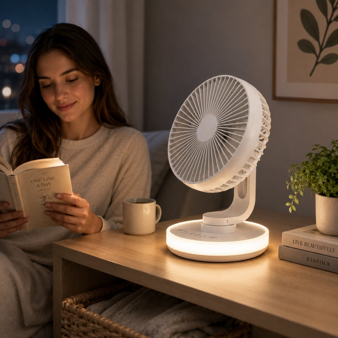 Draadloze ventilator - Oplaadbare Burea вентilator met LED Verlichting