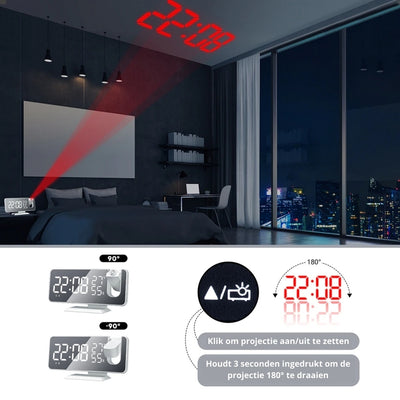 Wekker - LED Projectie Wekker met USB Oplader - Astronatic