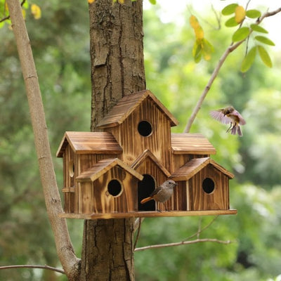 Vogelhuisje - Houten Vogelhuis met 6 Nestopeningen