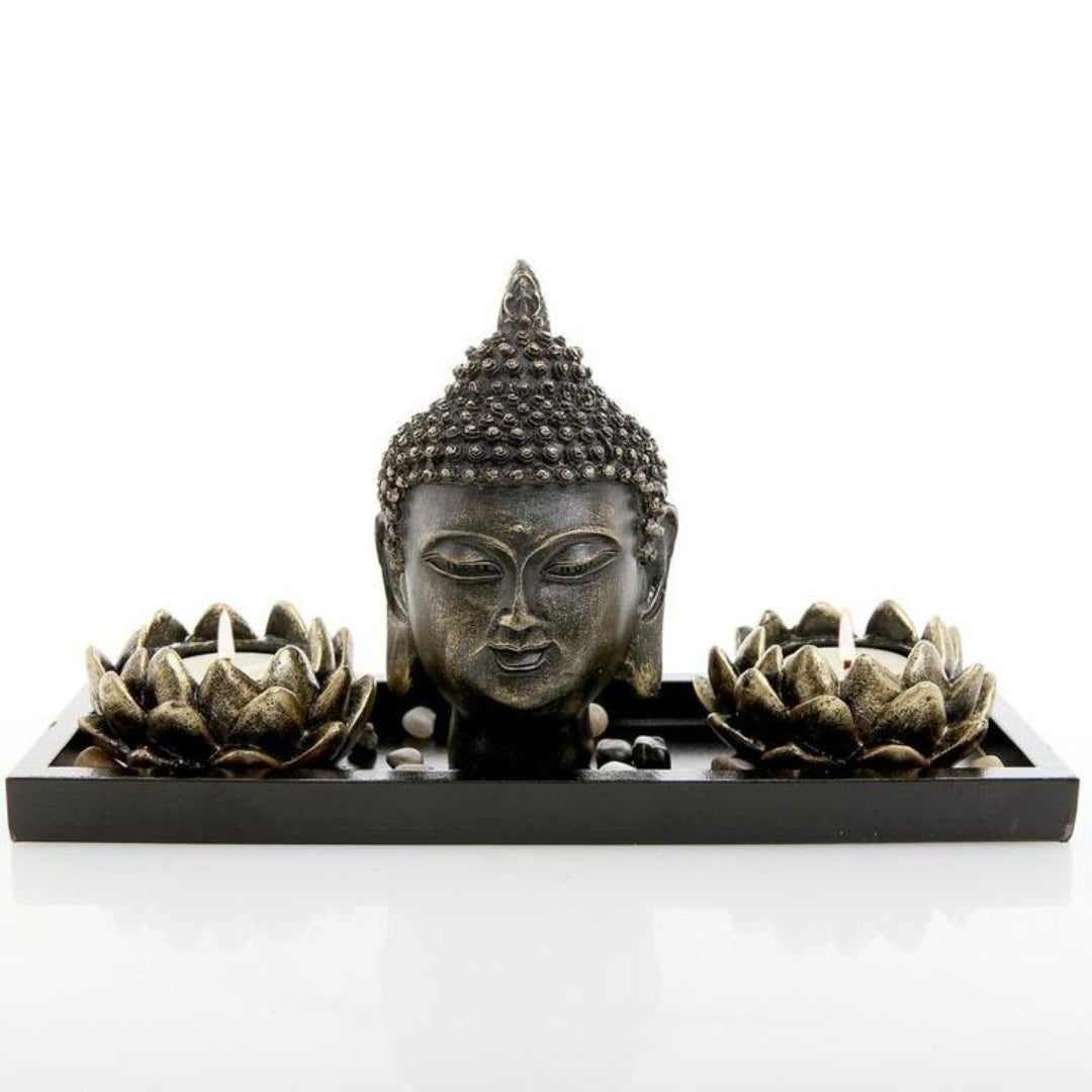 Boeddha Hoofd - Zen Decoratieset Met Kaarsenhouders