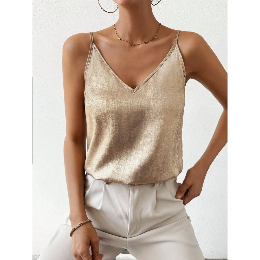 Szatén Cami Top – Elegáns V-nyakú felső spagettipánttal – Eloria