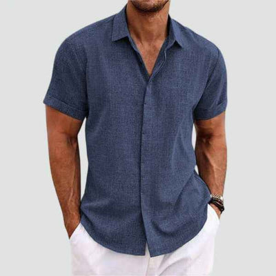 Linnen Blouse Voor Heren met Korte Mouwen
