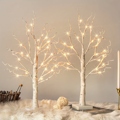2pcs 24 Inch White Birch Tree Decorative Lights - Battery Operated, Warm White, Desktop, Artificial Tree with Christmas Center Fireplace Holder, Perfect for Home, Holiday Decorations | Traditional Style | Battery Operated Tree, Christmas Decorations  sint