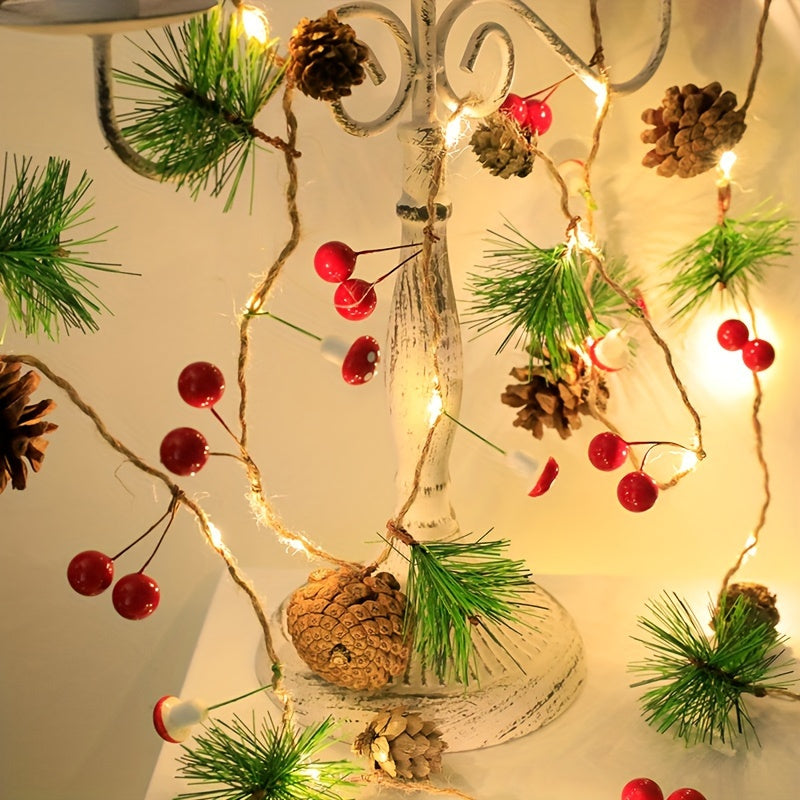 1 stuk, Kerstdecoratie Lichtsnoer, Groen Blad Dennennaald (Plastic Dennenoornet) Paddestoel Lichtdecoratie, Nieuwjaarsdecoratie, Geen Batterij (199.95 cm 20 LED), Kantoordecoratie, Kamerdecoratie, Bruiloftdecoratie, Huis Muurdecoratie