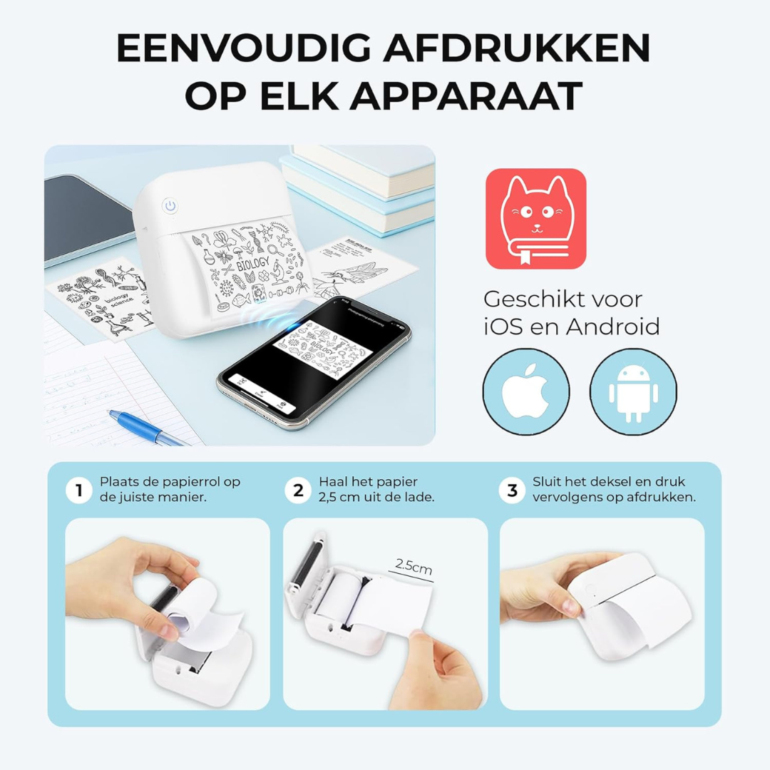 Mini Printer - Draadloze Stickerprinter voor Notities & Labels - Printora