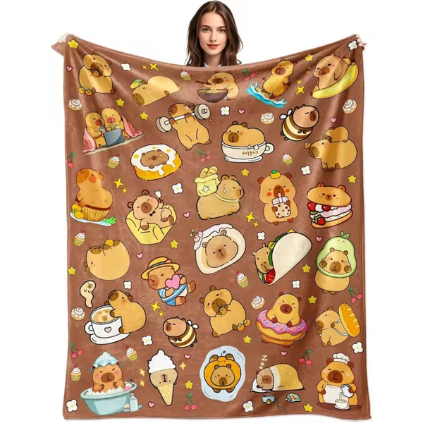 Couverture Capybara - Douce couverture en polaire avec imprimé cartoon - Cozybara
