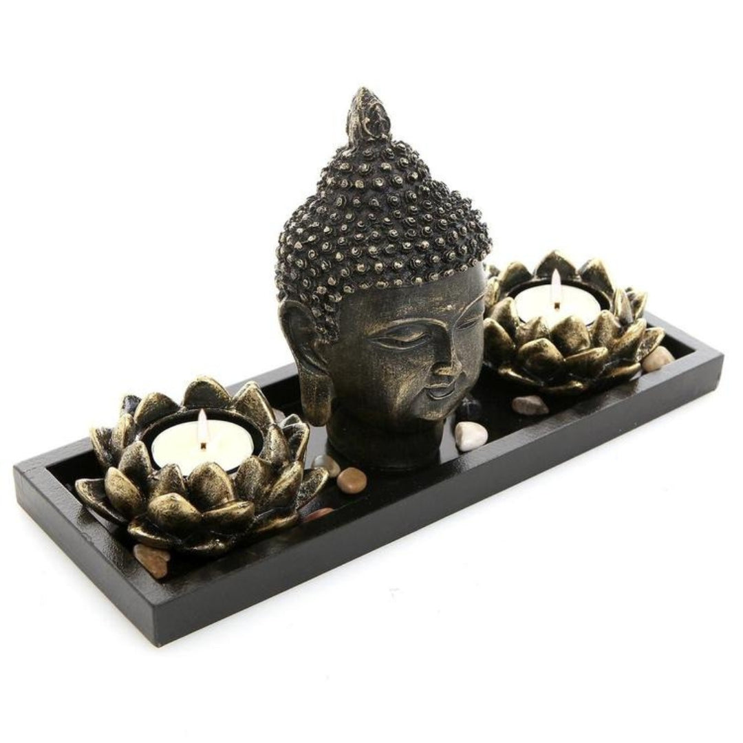 Boeddha Hoofd - Zen Decoratieset Met Kaarsenhouders