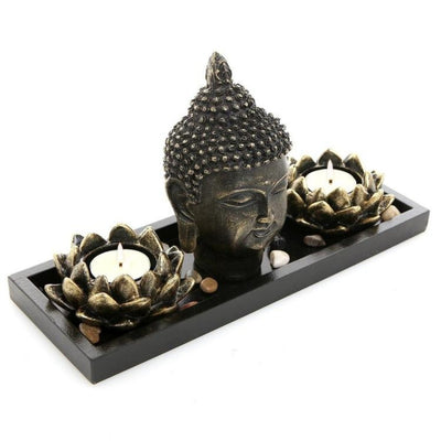 Boeddha Hoofd - Zen Decoratieset Met Kaarsenhouders