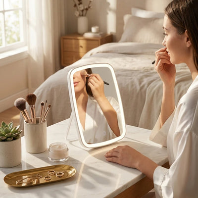 LED Makeup Spiegel - Oplaadbaar Met 3-Kleurige Verlichting