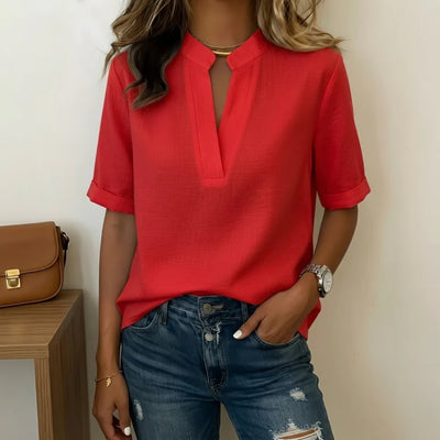 Belle - Elegante V-Hals Blouse met Goud Detail