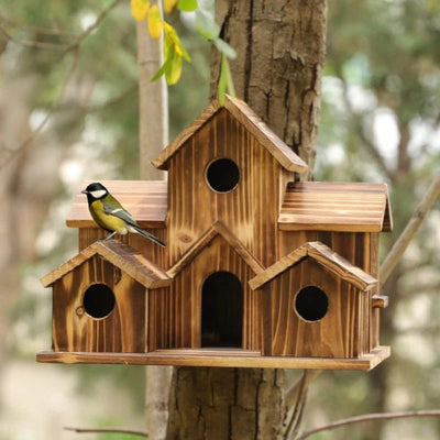 Vogelhuisje - Houten Vogelhuis met 6 Nestopeningen