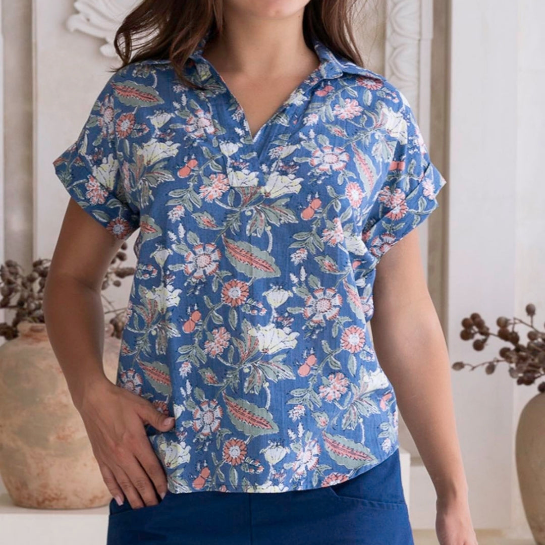 Bloemenprint Top met V-Hals - Lureva