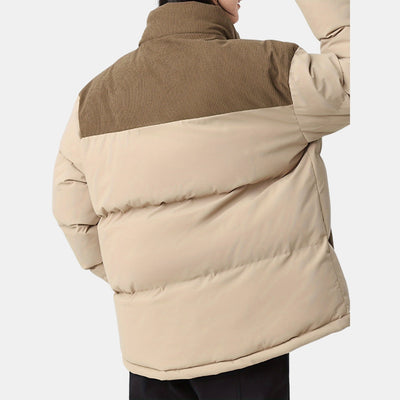 Beige Pufferjas met Corduroy Detail - Warme Regular Fit Herenjas - Ravento