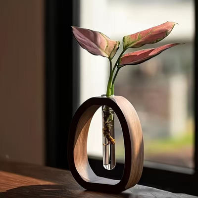 Walnoot Loop Vaasje - Sculpturaal Design voor Bloemen