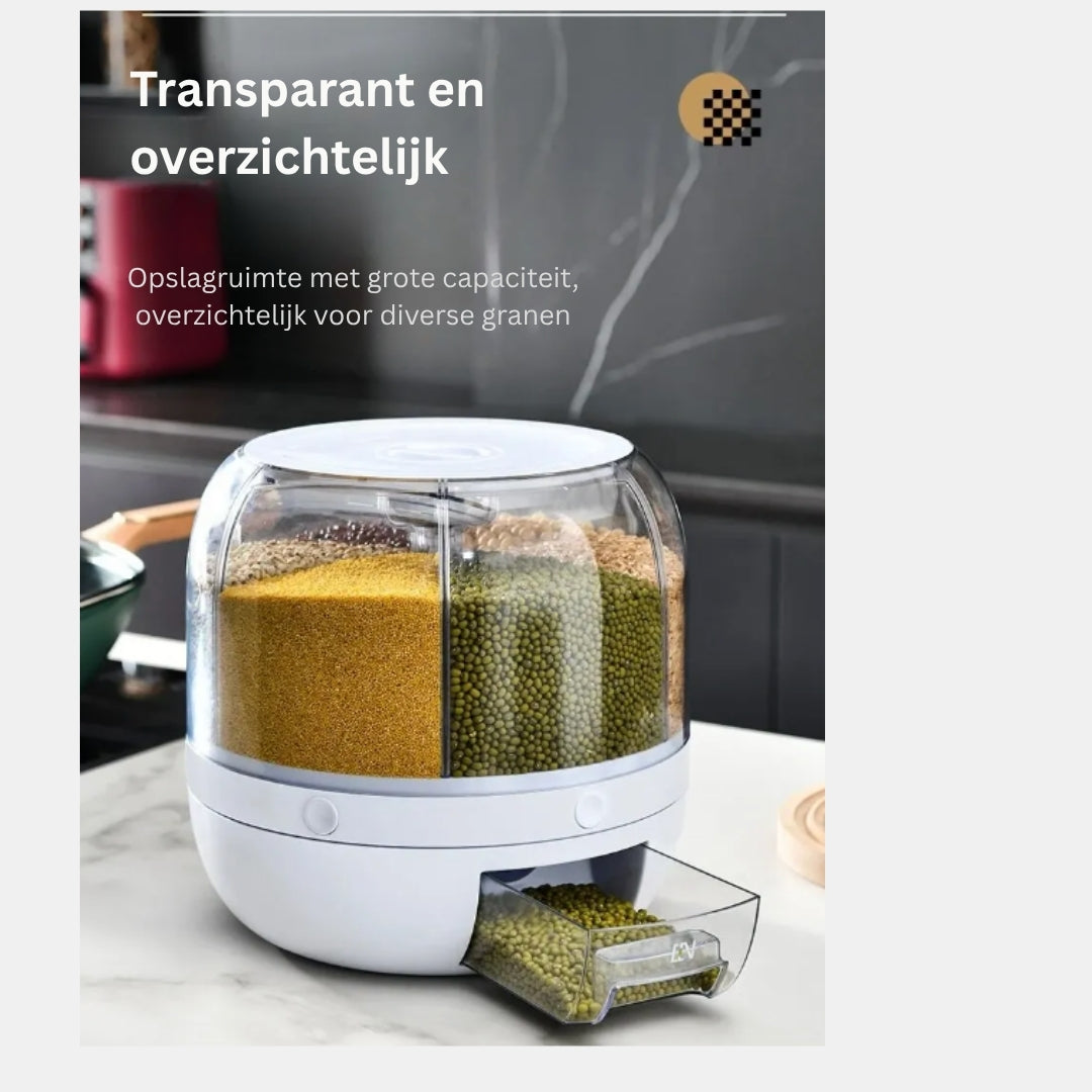 360° Roterende Graandispenser - Georganiseerde Keukenopslag - GrainFlow
