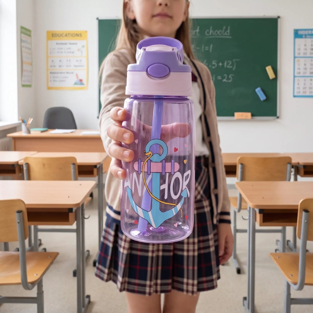 Waterfles Voor Kinderen met Rietje en Drukknop