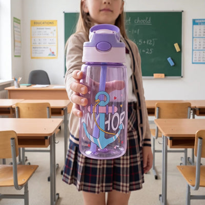 Waterfles Voor Kinderen met Rietje en Drukknop