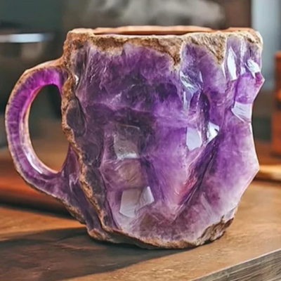 Koffiemokken met mineraal kristallen