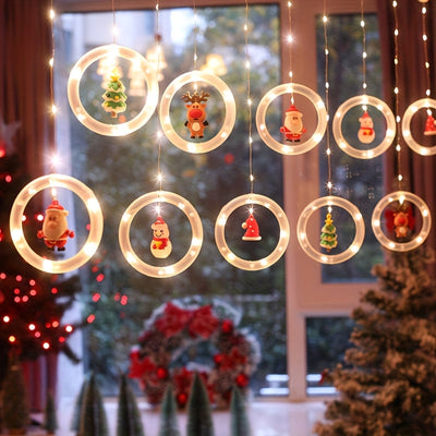 Guirlande Lumineuse Rustique de Noël à LED - Motifs Père Noël, Renne, Bonhomme de Neige et Arbre | Guirlandes Lumineuses Festives Alimentées pour la Maison, la Chambre et la Décoration de Fête, Commande par Clé, Style Glamour, Matière Plastique