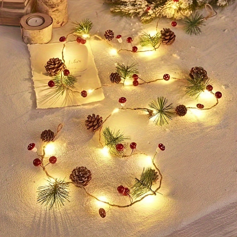 1 stuk, Kerstdecoratie Lichtsnoer, Groen Blad Dennennaald (Plastic Dennenoornet) Paddestoel Lichtdecoratie, Nieuwjaarsdecoratie, Geen Batterij (199.95 cm 20 LED), Kantoordecoratie, Kamerdecoratie, Bruiloftdecoratie, Huis Muurdecoratie